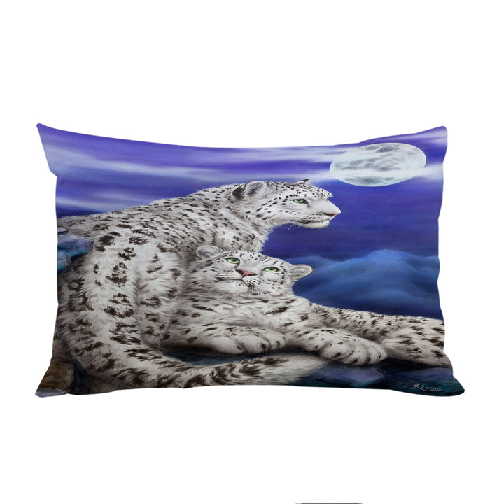 Nocturne Two White Leopards Under the Moon Pillow Cases