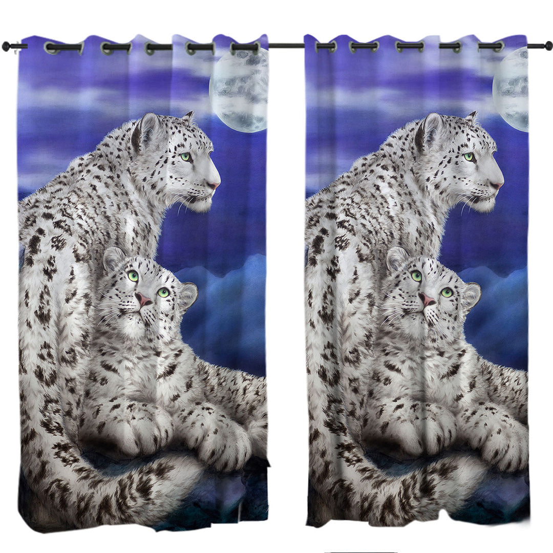 Nocturne Two White Leopards Under the Moon Window Curtains