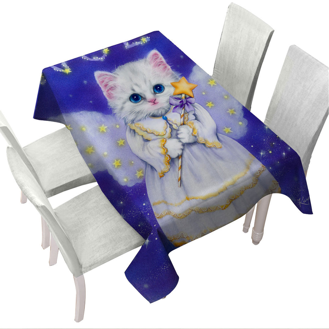 Noel White Kitten Holiday Angel Custom table cloth