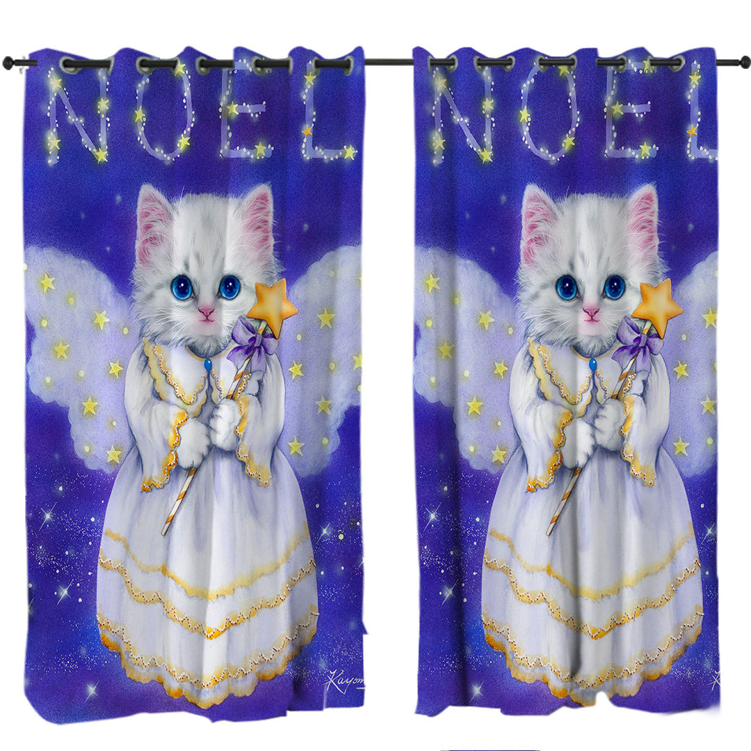 Noel White Kitten Holiday Angel Drapes
