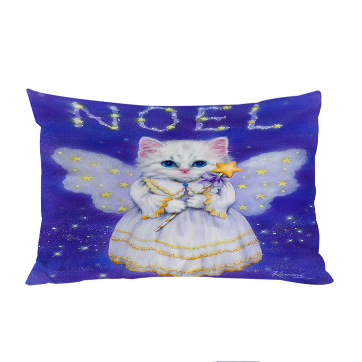 Noel White Kitten Holiday Angel Pillowcase