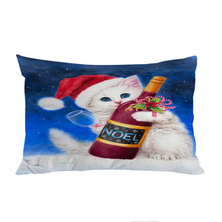 Noel Wine White Kitten Ready for Christmas Bed Covers