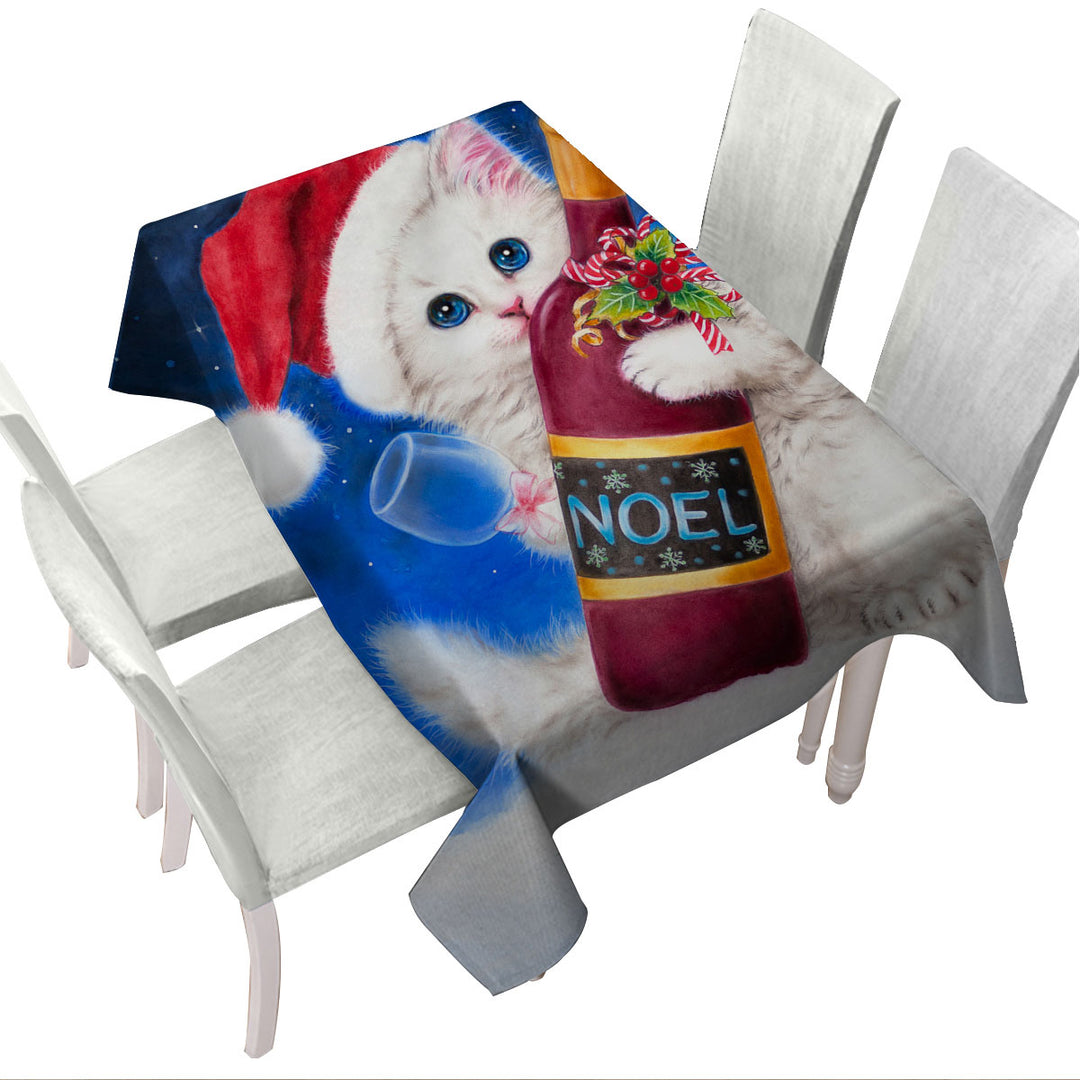Noel Wine White Kitten Ready for Christmas Tablecloths