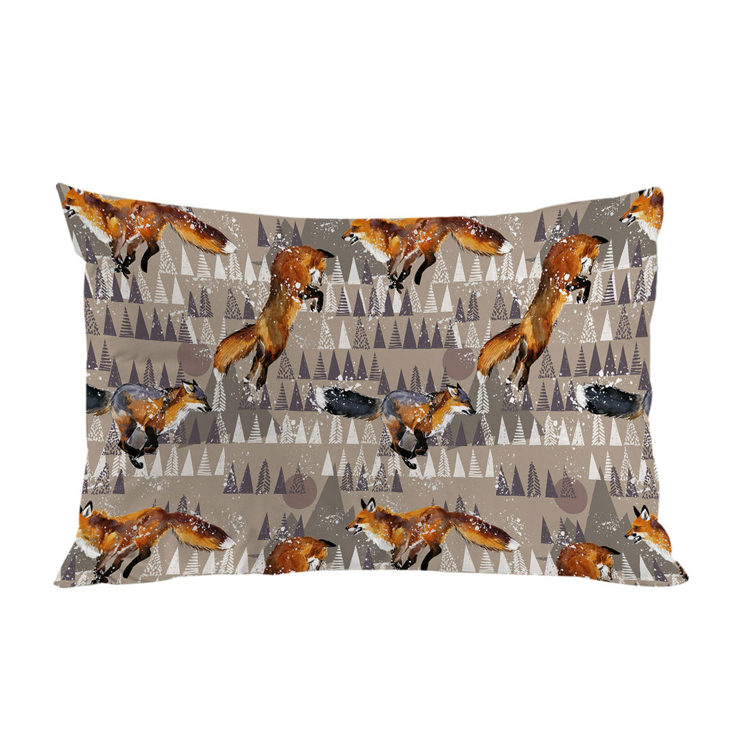 North American Trees Behind Playful Fox Pillowcase