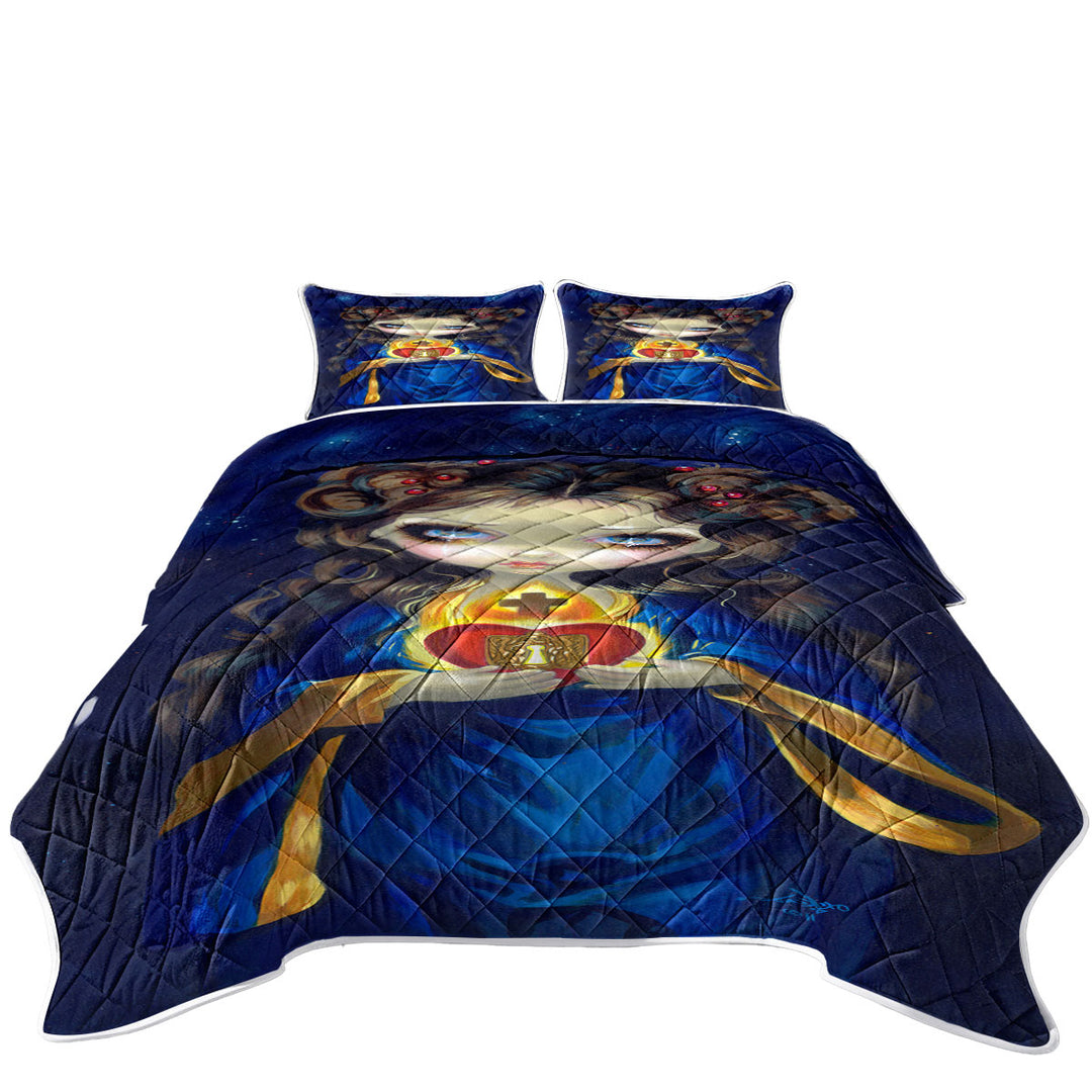 Occulta Cordis Beautiful Girl Holds Sacred Heart Quilt