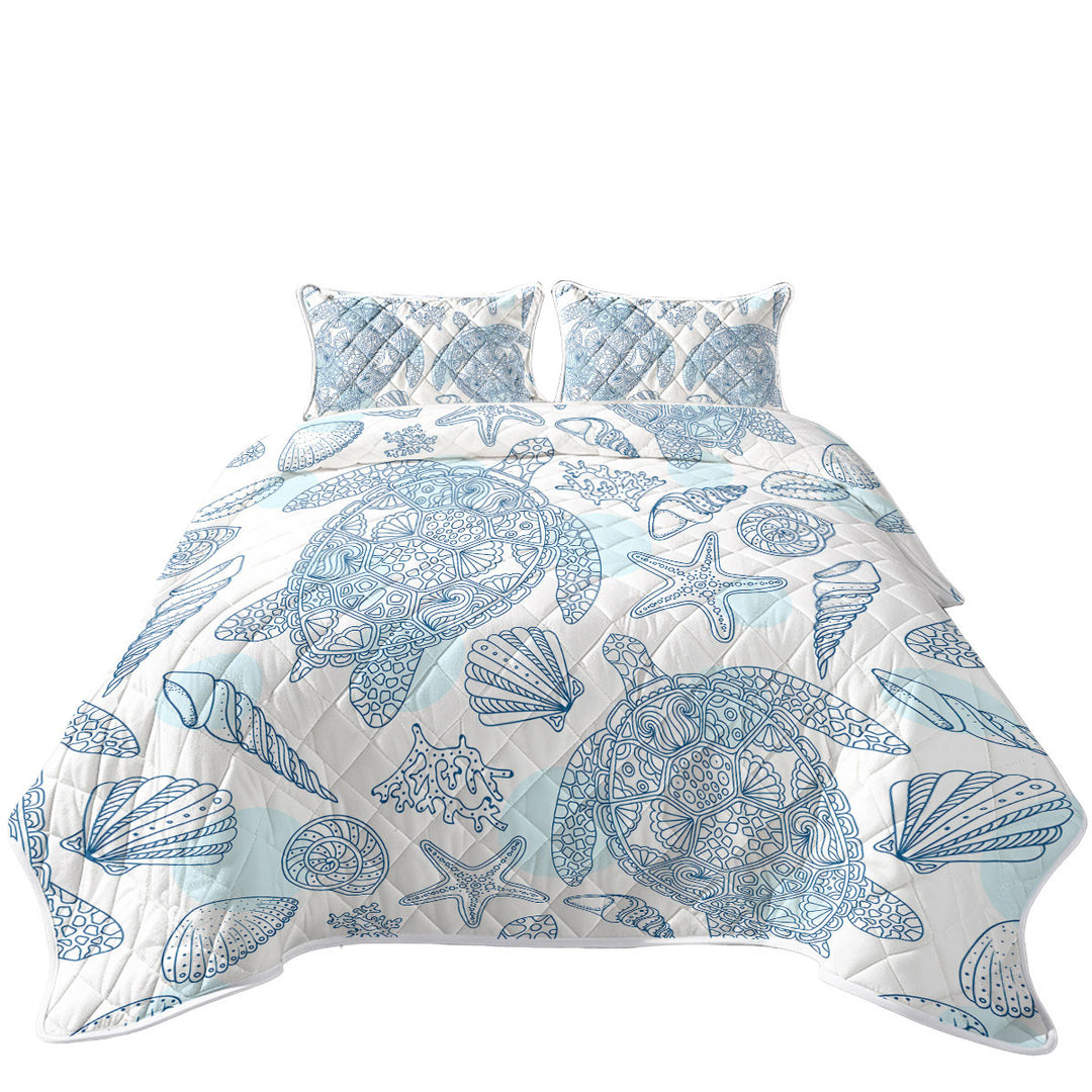 Ocean Drawing Turtles and Seashells Quilt