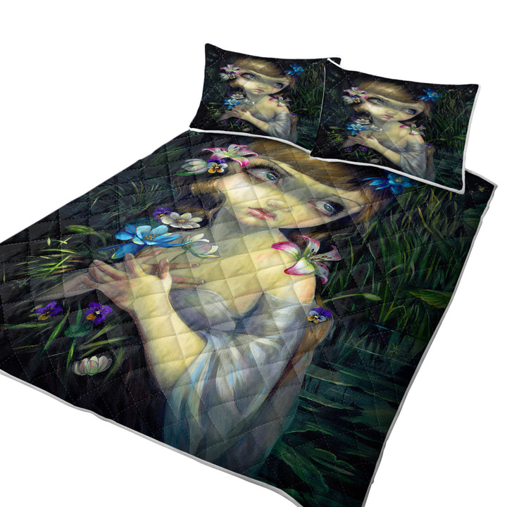 Ophelia Beautiful Girl in the Water Lilies Pond King Size Bedspreads