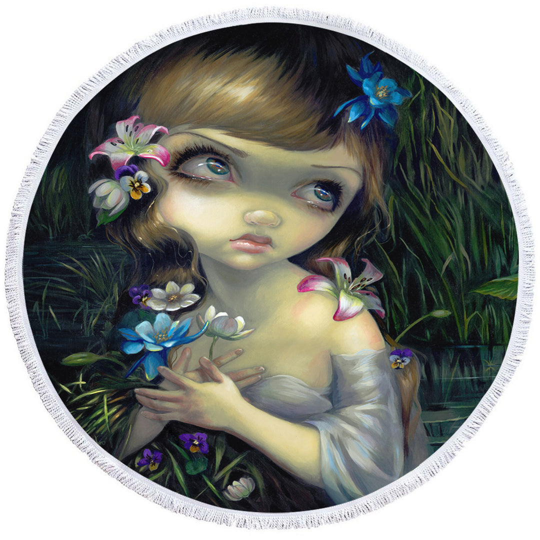 Ophelia Beautiful Girl in the Water Lilies Pond Round Towel