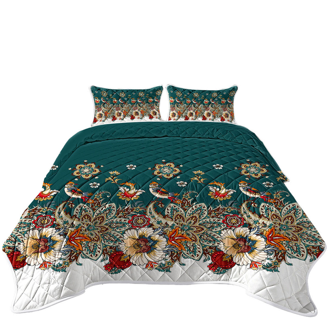 Oriental Art Birds Flowers and Floral Mandalas California King Quilt Sets