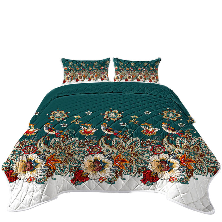Oriental Art Birds Flowers and Floral Mandalas California King Quilt Sets
