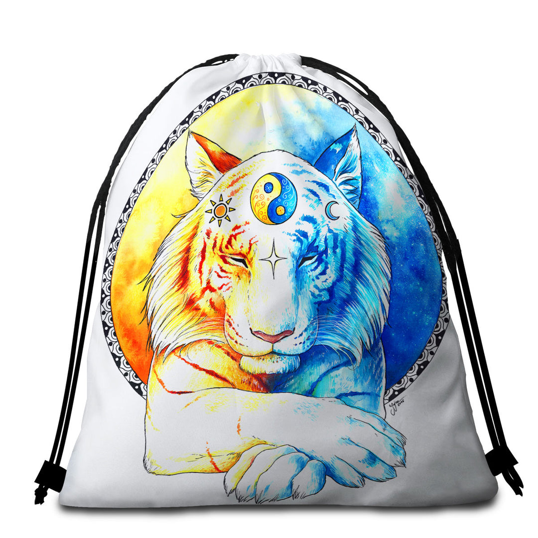 Oriental Beach Towel Bags Inner Balance Oriental Sun Moon Tiger