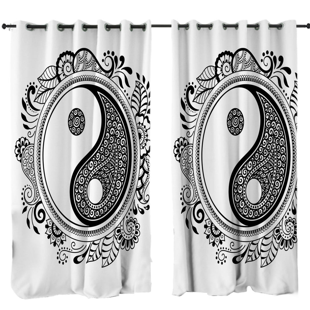 Oriental Prints on Yin and Yang Symbol Drapes for Living Room