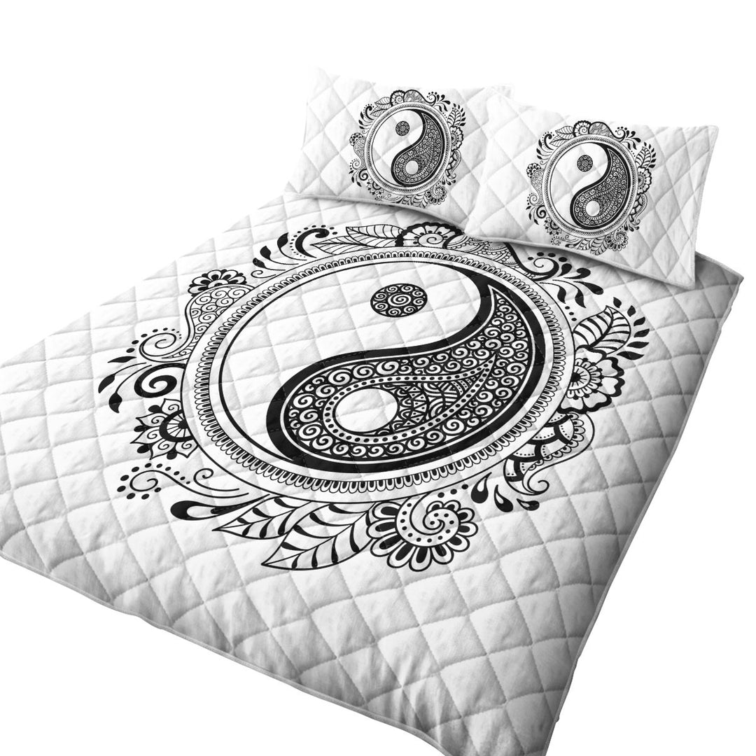 Oriental Prints on Yin and Yang Symbol Twin Quilt