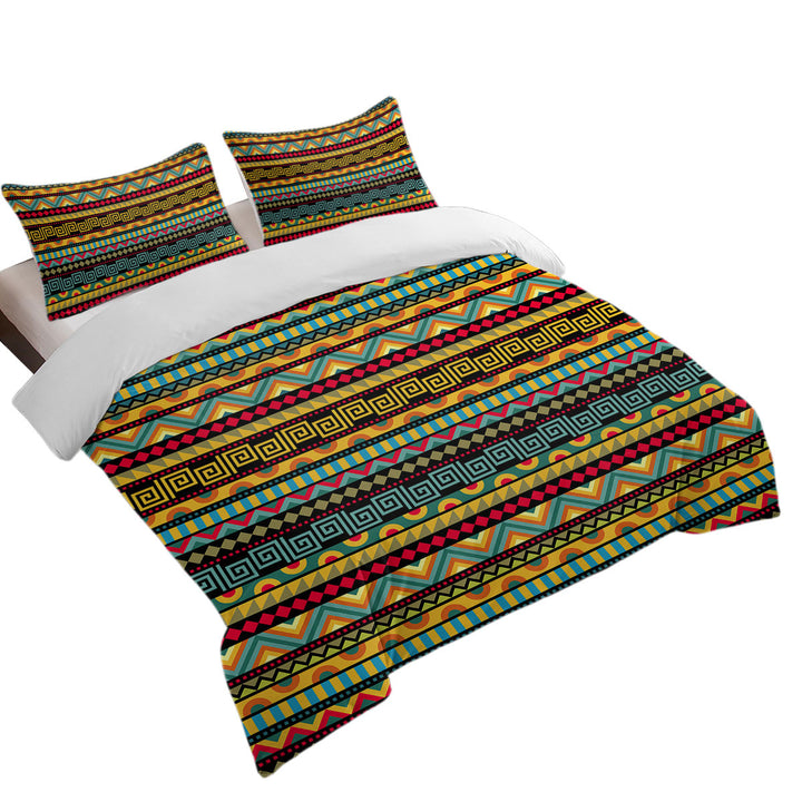 Oversized King Duvet Cover with African Vibes Striped Pattern