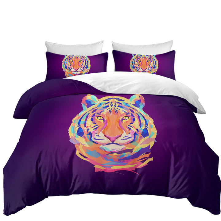 Oversized King Duvet Cover with Artistic Colorful Tiger