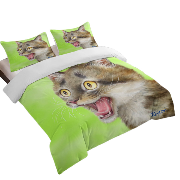 Oversized King Duvet Cover with Cats Funny Faces Drawings Excited Tabby Kitty
