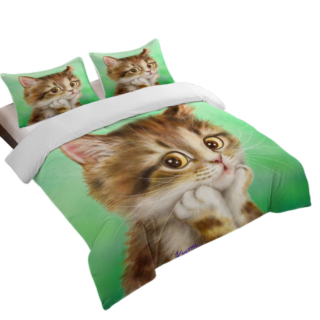 Oversized King Duvet Cover with Cute Cat Art Designs Patient Kitten