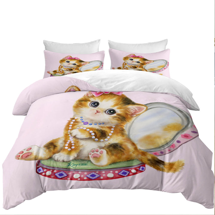 Oversized King Duvet Cover with Cute Cat Drawings Ginger Tabby Girl Kitten