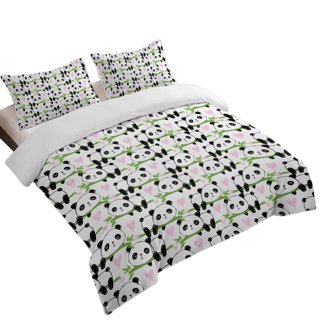 Oversized King Duvet Cover with Cute Heart and Panda Drawings