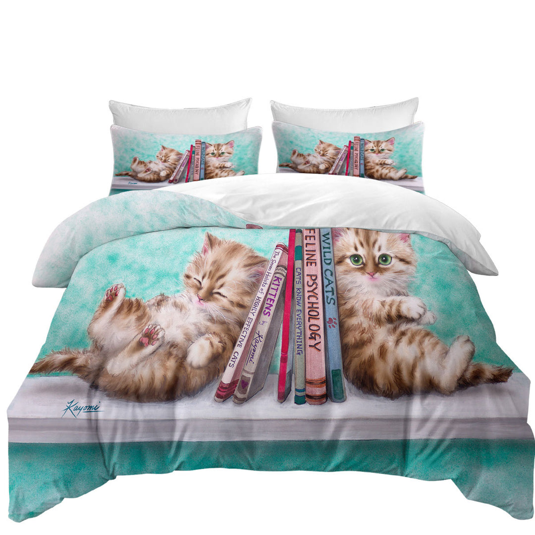 Oversized King Duvet Cover with Funny Cute Cats Designs Books and Kittens