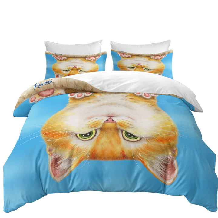 Oversized King Duvet Cover with Funny and Cute Ginger Cat on a Branch