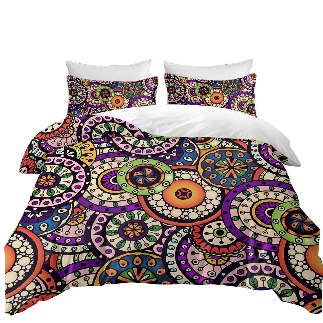 Oversized King Duvet Cover with Multi Colored Mandalas Stack