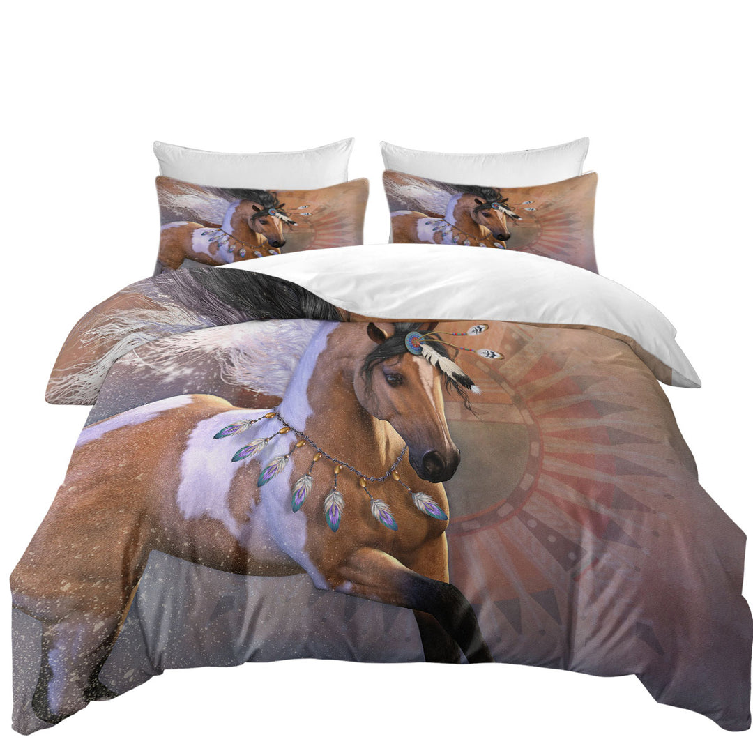 Oversized King Duvet Cover with Native American Horse the Golden Feather