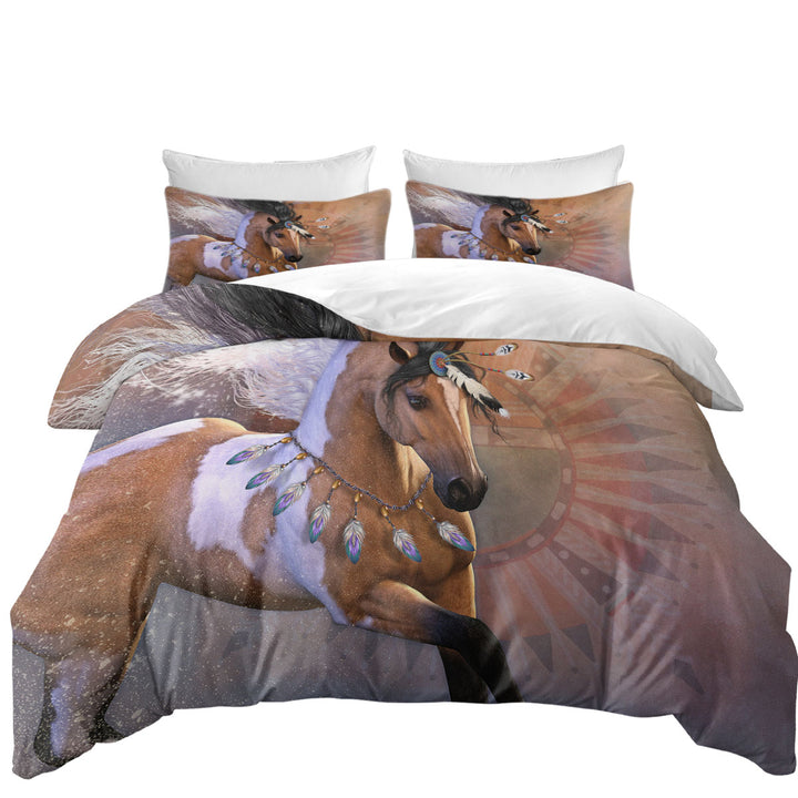 Oversized King Duvet Cover with Native American Horse the Golden Feather