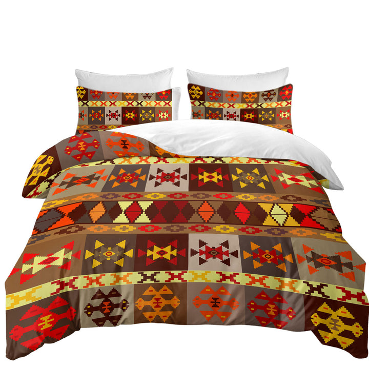 Oversized King Duvet Cover with Yellow to Red Aztec Pattern