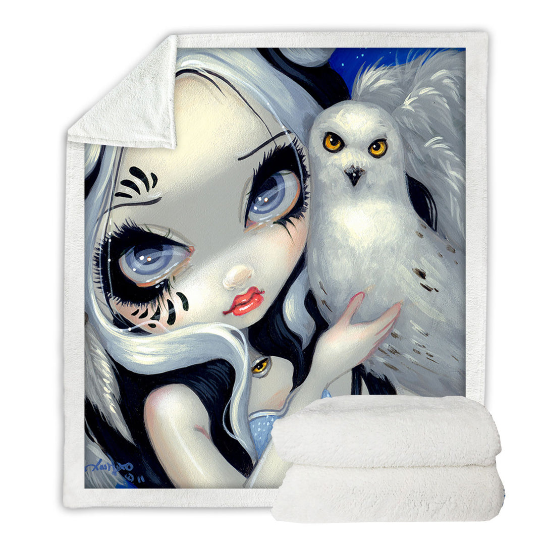 Owl Throws Faces of Faery _149 Goth Girl with Her White Owl