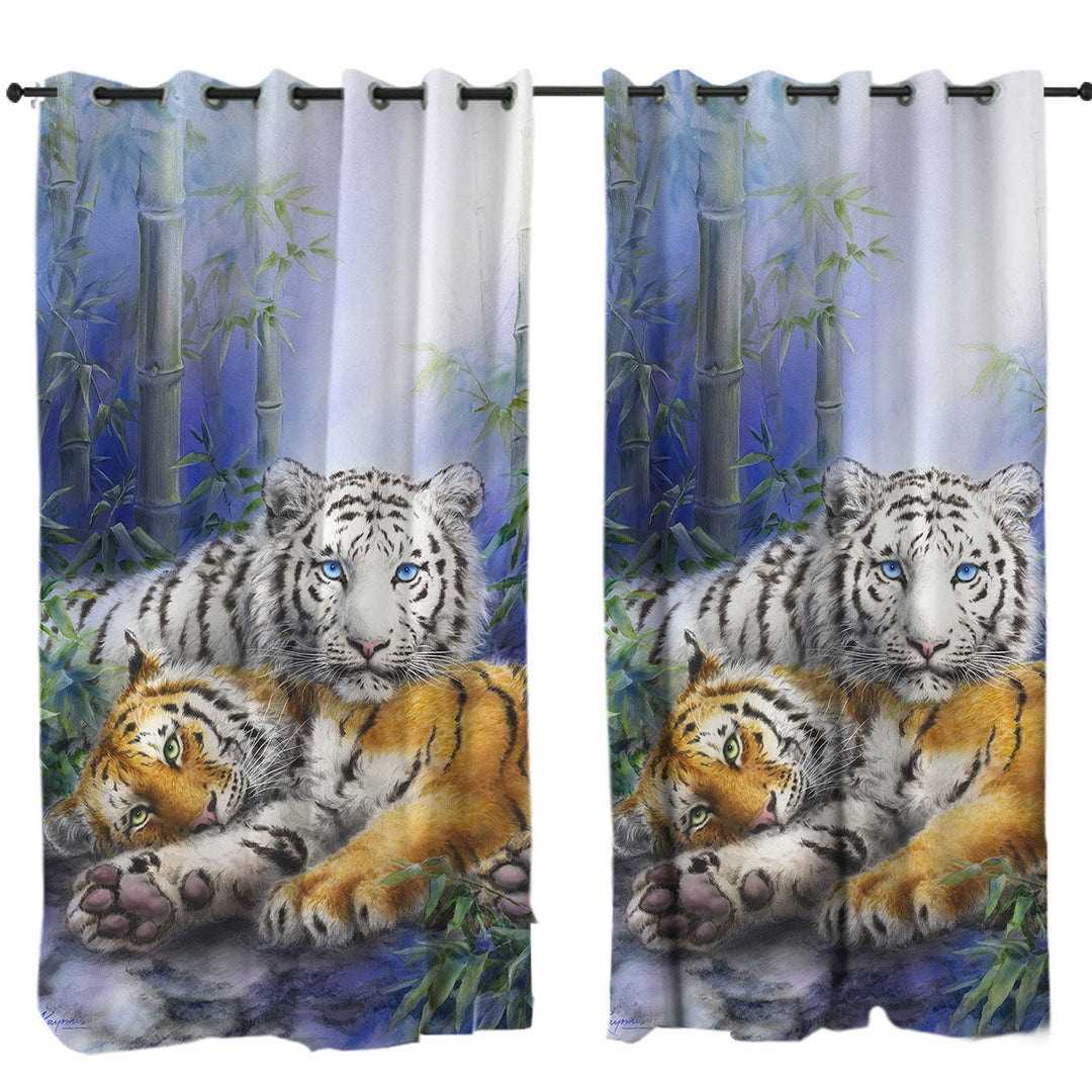 Painted Art Orange and White Tigers Curtain