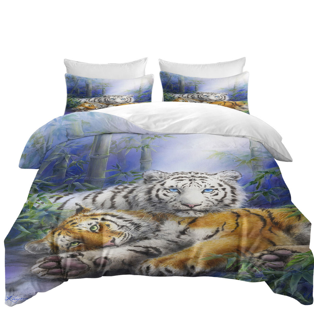 Painted Art Orange and White Tigers Duvet Cover