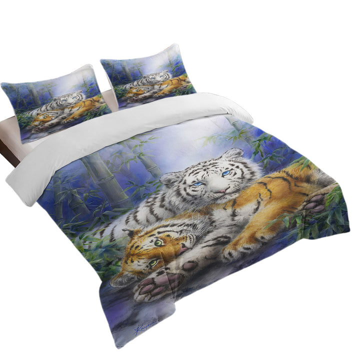 Painted Art Orange and White Tigers Duvet Covers