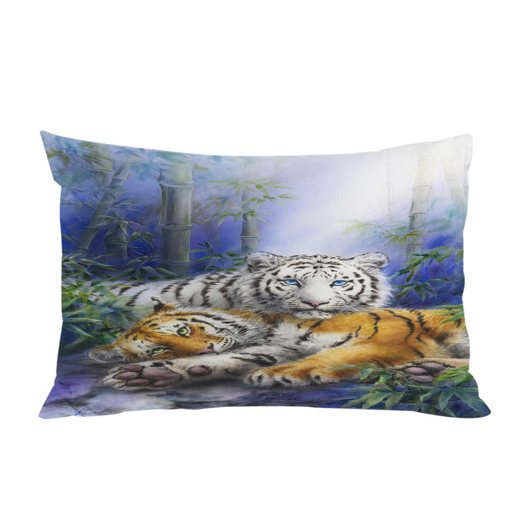 Painted Art Orange and White Tigers King Pillow Cases