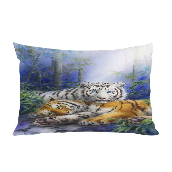 Painted Art Orange and White Tigers King Pillow Cases