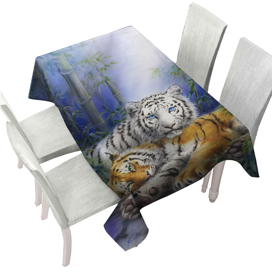 Painted Art Orange and White Tigers Table Cover