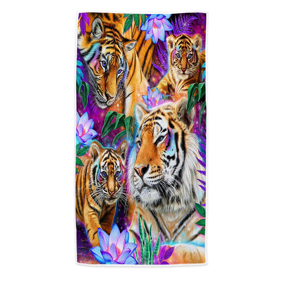 Painted Beach Towels Tropical Flowers and Day Dream Tigers