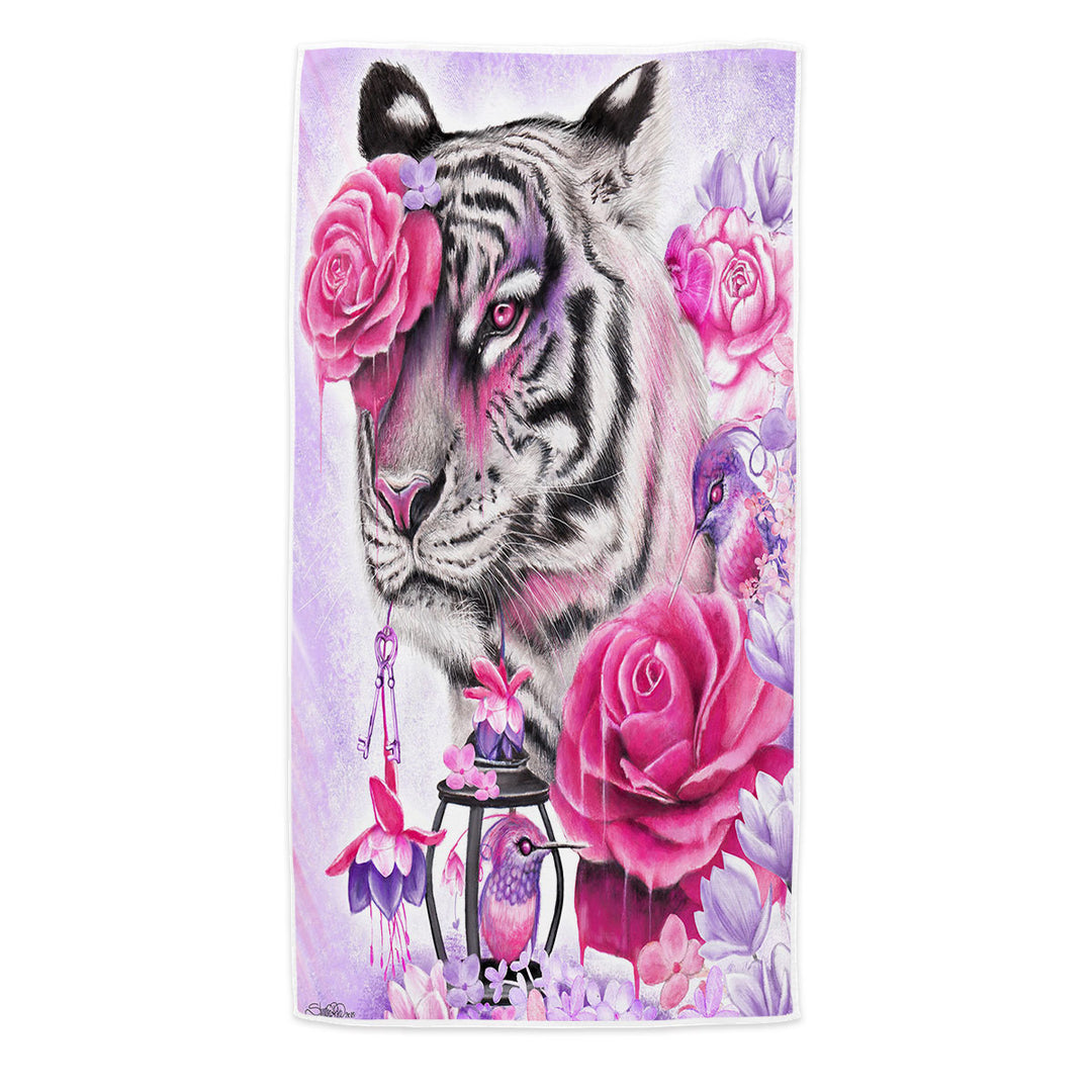 Painted Beach Towels with Hummingbirds and Fuchsia Tiger