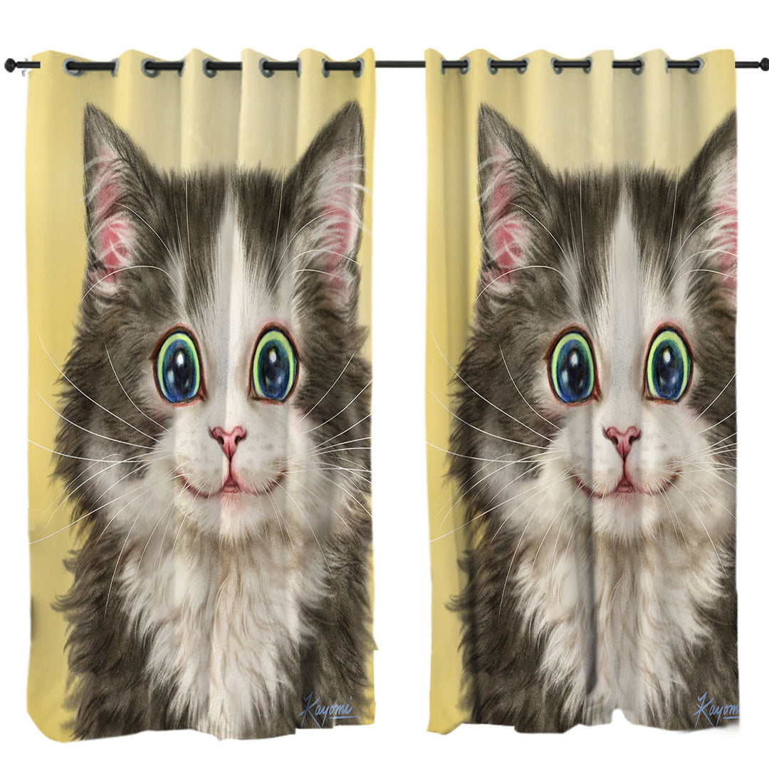 Painted Cats Cute Happy Smiling Kitty Cat Curtain