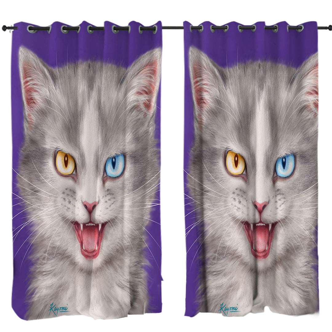 Painted Cats Heterochromia Eyes Grey Cat Curtain