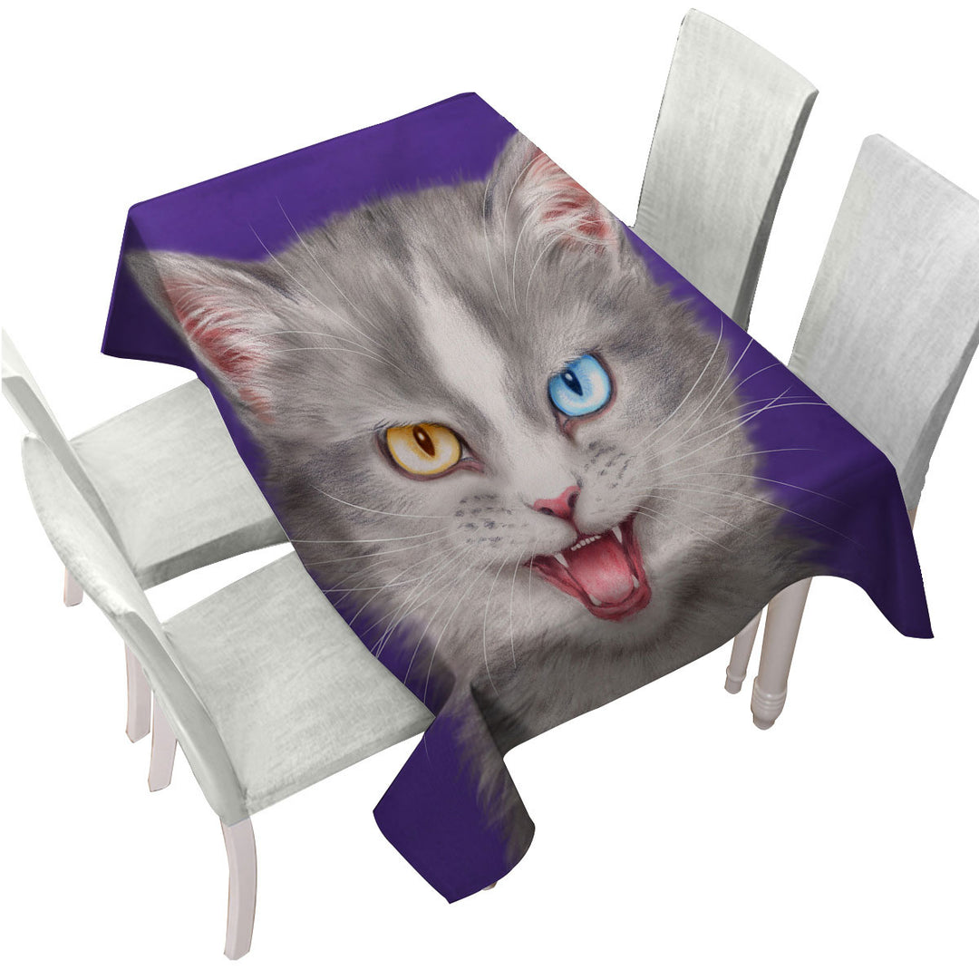 Painted Cats Heterochromia Eyes Grey Cat Custom table cloth