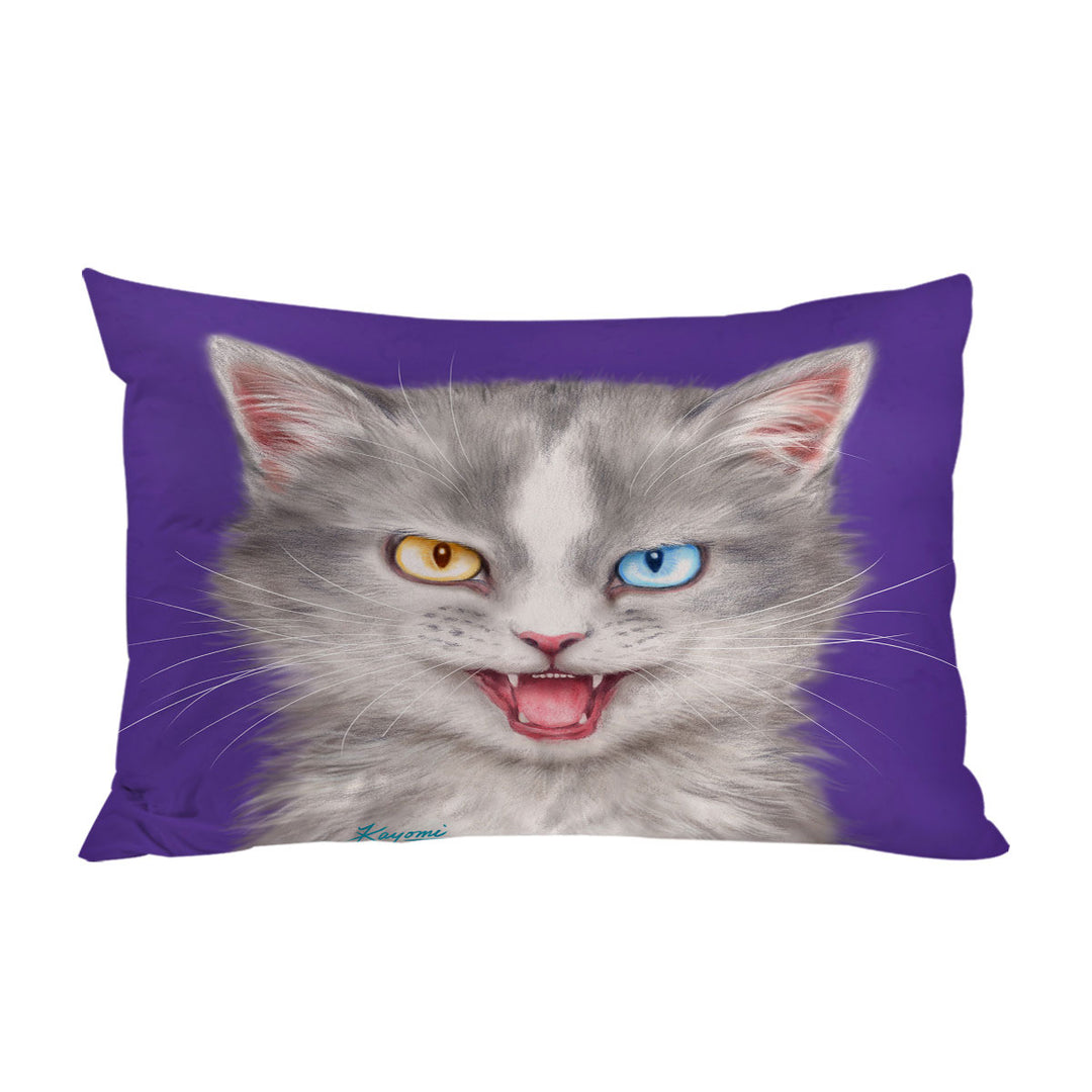 Painted Cats Heterochromia Eyes Grey Cat King Pillow Cases