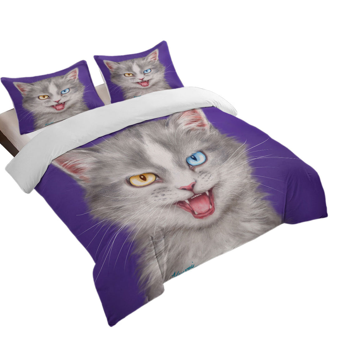Painted Cats Heterochromia Eyes Grey Cat Quilt Cover Sets