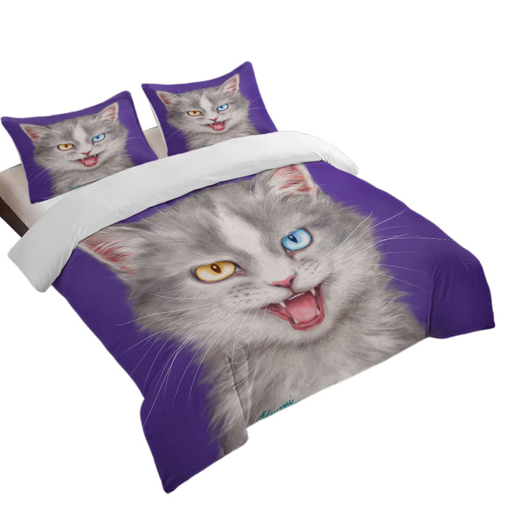 Painted Cats Heterochromia Eyes Grey Cat Quilt Cover Sets