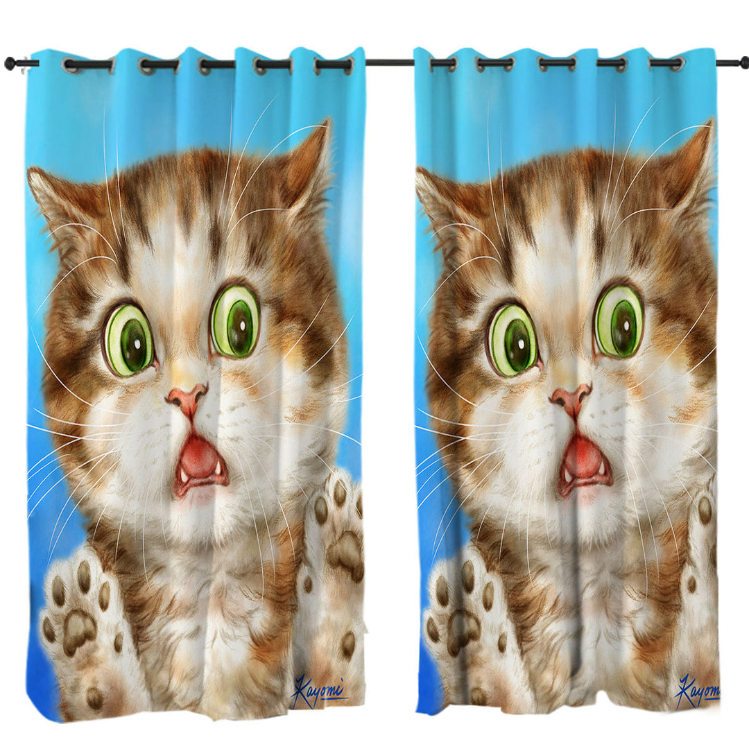 Painted Cats Terrified Brown Kitten Curtains for Bedroom