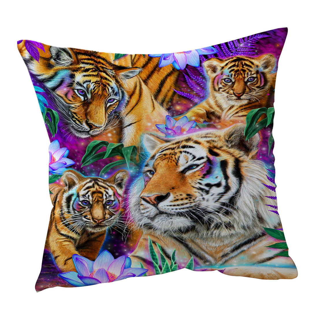 Painted Cushion Covers Tropical Flowers and Day Dream Tigers