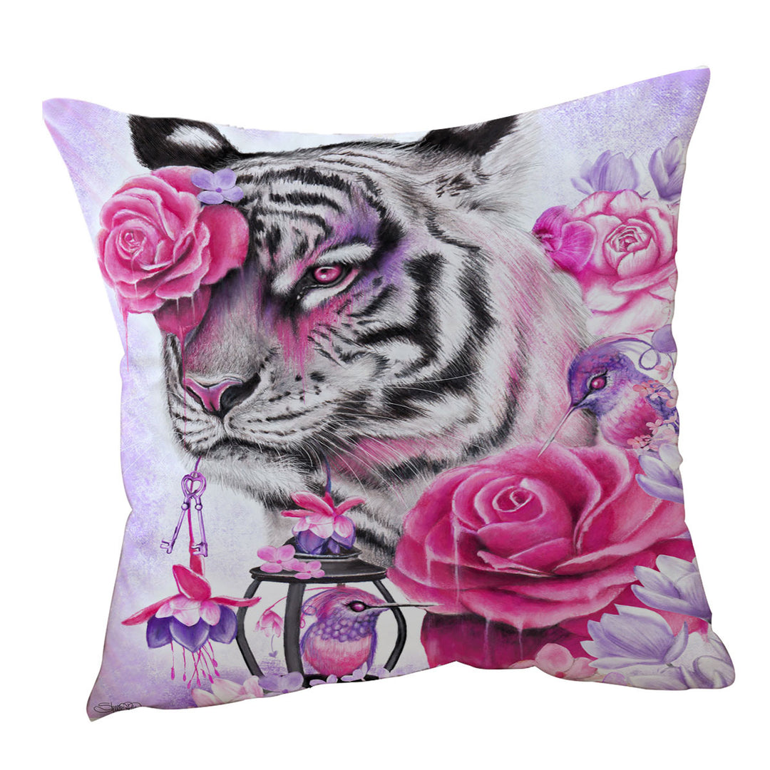 Painted Cushion Covers with Hummingbirds and Fuchsia Tiger
