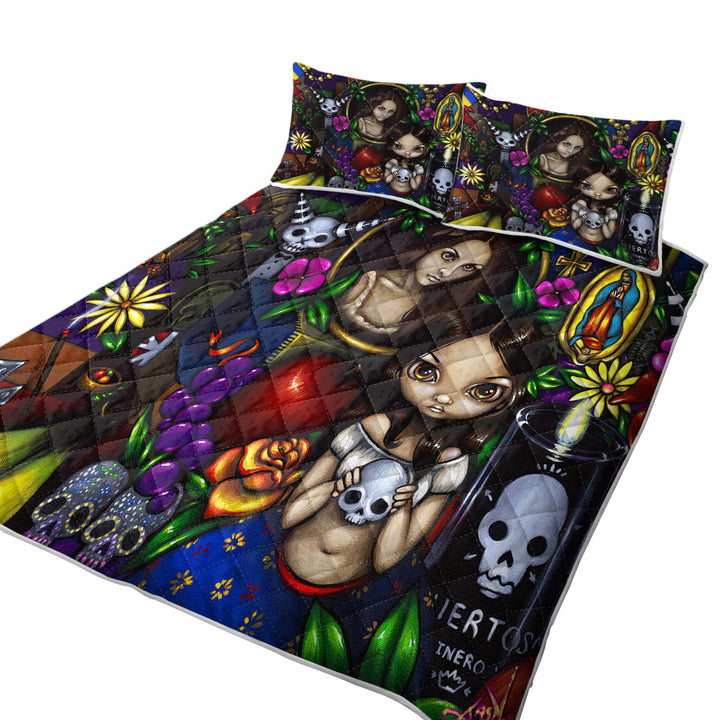 Painted Dia de los Muertos the Day of the Dead Quilts for Beds