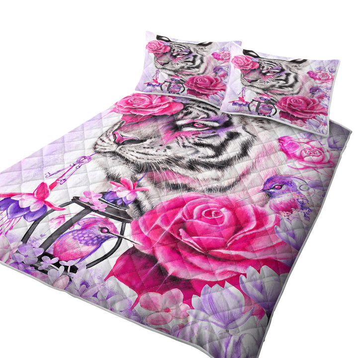 Painted Hummingbirds and Fuchsia Tiger King Quilt