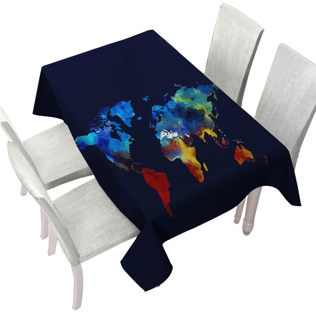 Painted World Map Blue to Red Table Cover